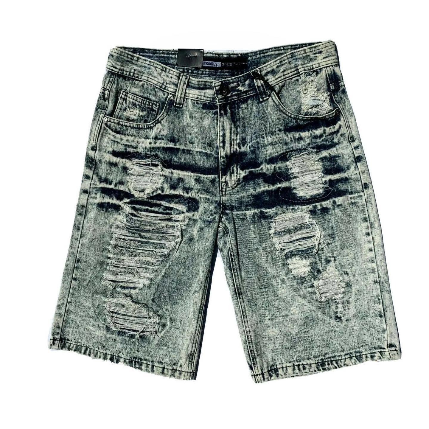 Light Stonewashed Relaxed Fit Distressed Denim Shorts
